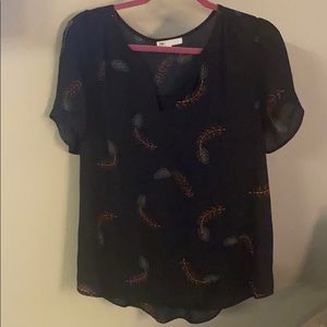 Navy feather printed blouse